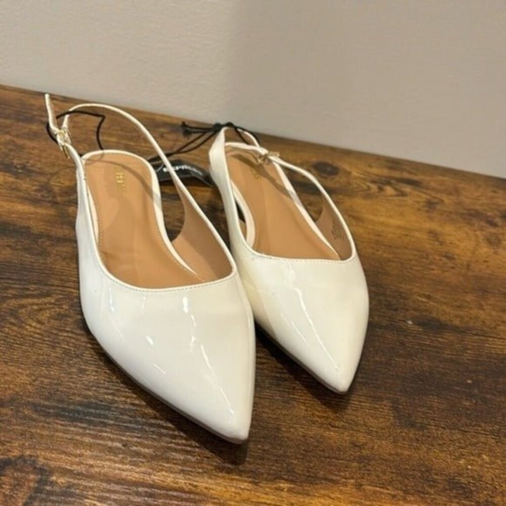 Express white pointy toe patent faux leather flats size 10 NWT